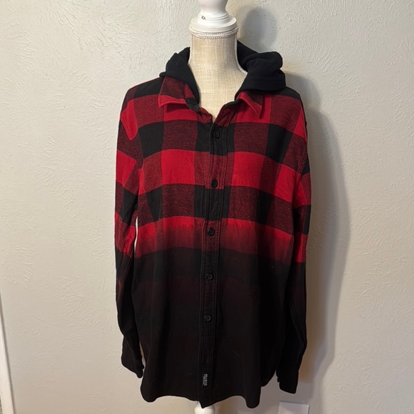 Other - Hollister California Red and Black Plaid Button-Up Hoodie.
